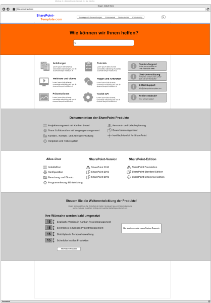 SharePoint Community Startseite Wireframe